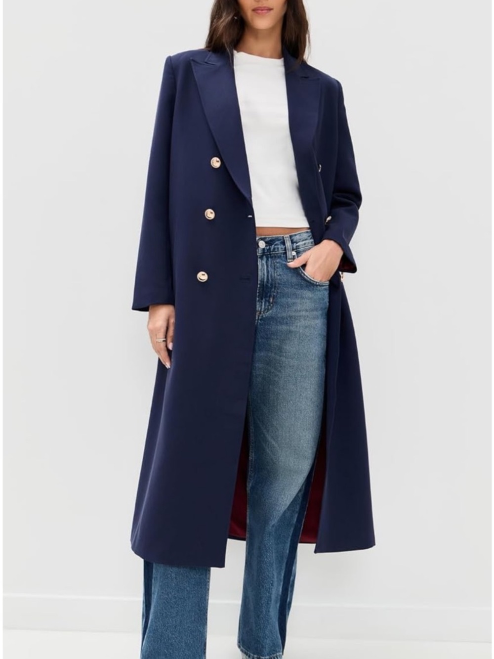 NWT LE BOP Women's Gia Blazer Jacket Navy Double-Breasted Long Coat